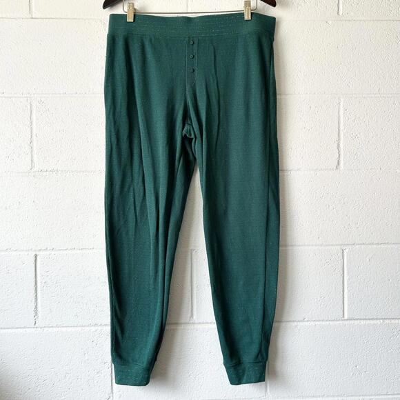 Stars Above Green Shimmery Stripe 2 Piece Christmas Pajama Set Women's Large - Picture 6 of 8